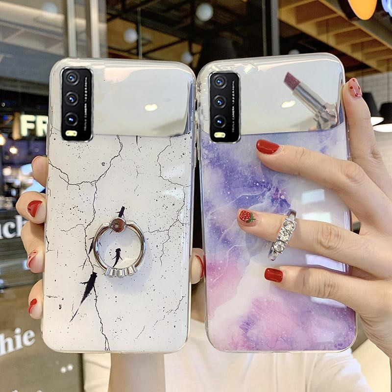 Ready Stock Casing Vivo Y Handphone Case With Finger Ring Holder Ins Hot Luxury Marble Plating Makeup Mirror Casing Cover With Jack Hole