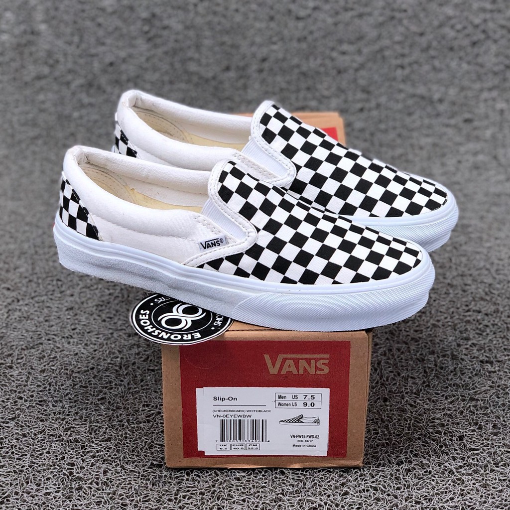 vans slip on black white original