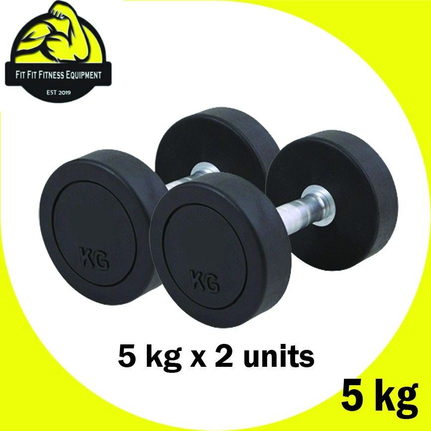 Ready Stocks ✅ Fit Fit Fitness Metal Rubber-Coated Round Fix Weight Dumbbell 5kg x 2 pcs (10KG) Fitness Gym Dumbbell