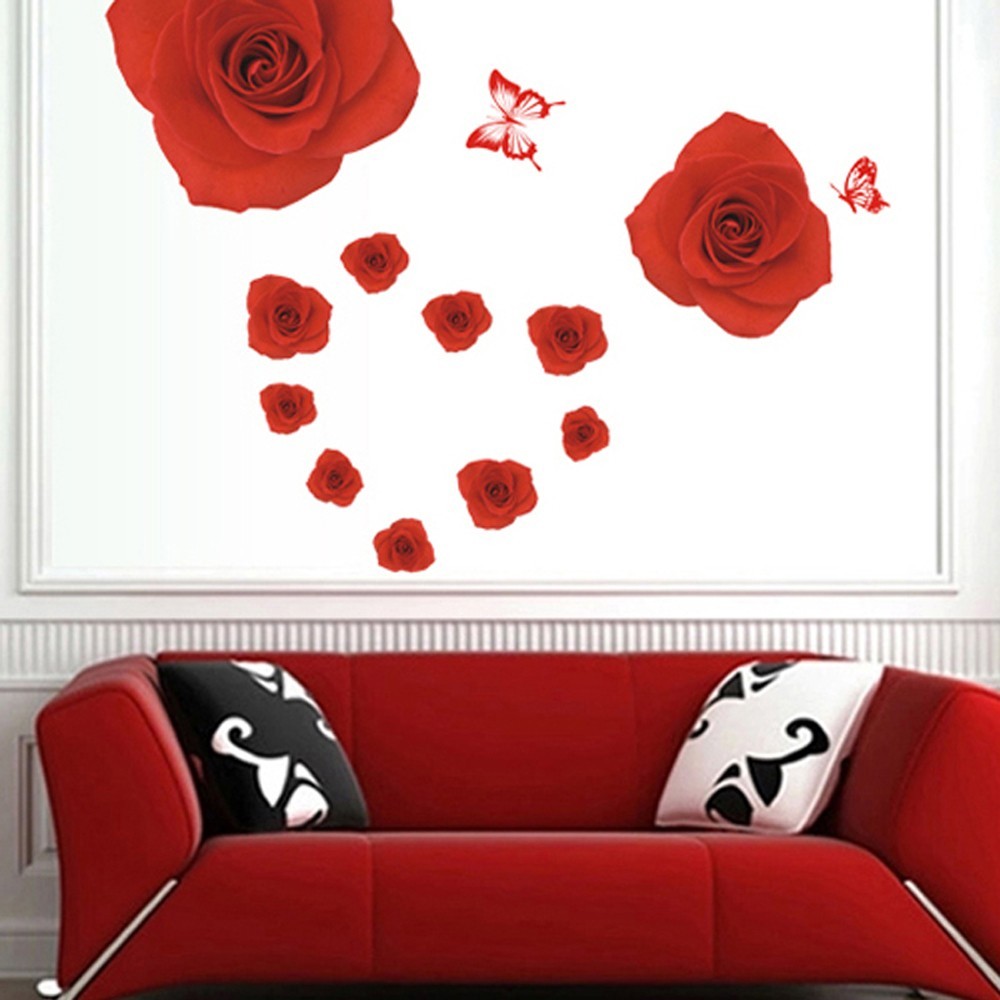 Black Rocks Pebbles Red Roses Wall Sticker Art 3D Poster Decal Mural Decor RN6
