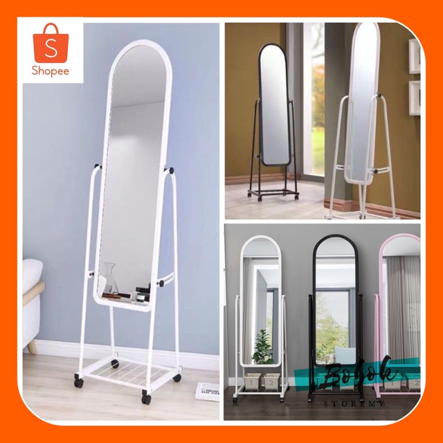 READYSTOCK‼️Nordic Standing Mirror Wheel Stand Cermin Berdiri Panjang Minimalist High Quality Makeup Diri Decorative