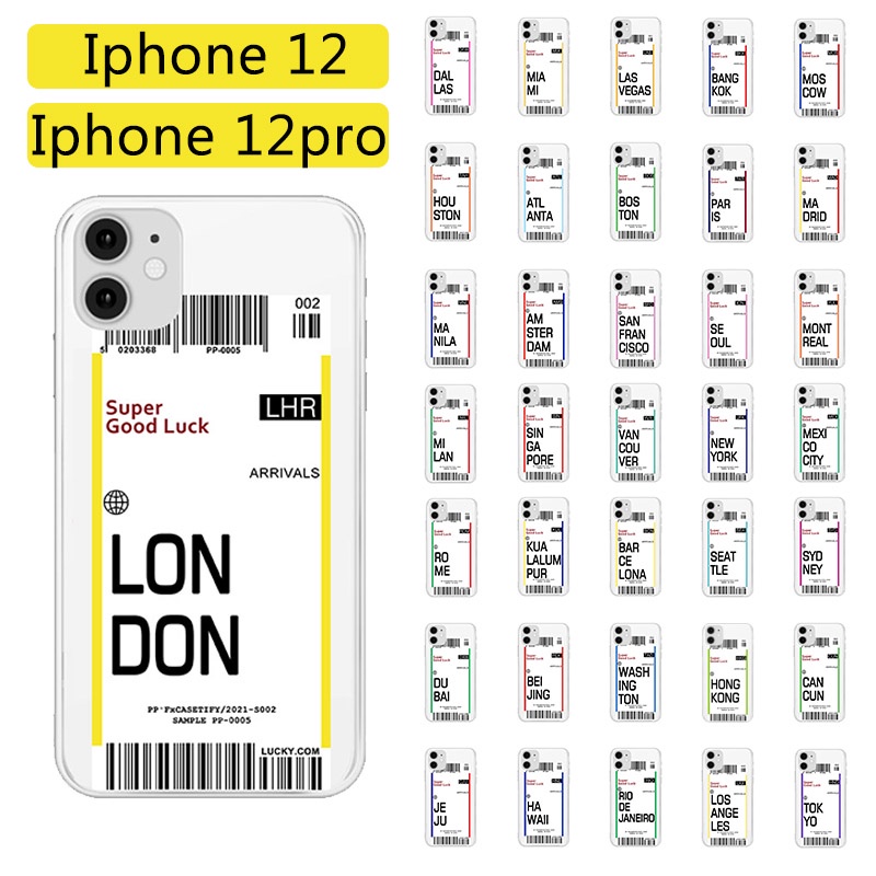 Aoxing36 Cities Plane Ticket Paris New York Hong Kong Transparent Case For IPhone 12 Pro Soft TPU Couples Mobile Phone Protection Shell Cover Casing