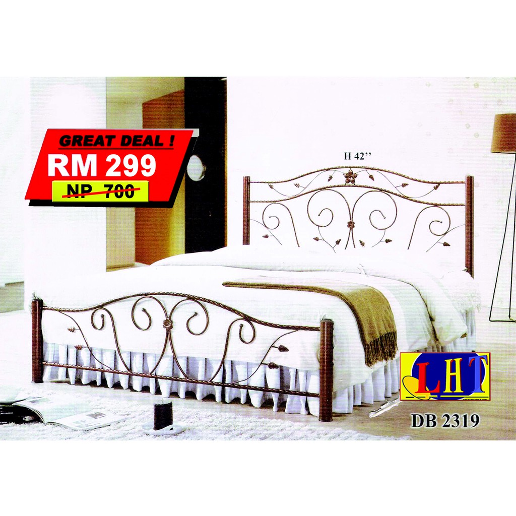 LHT Queen Bed Metal Bed Frame/Double Bed/Bedroom Furniture/Katil Besi ...