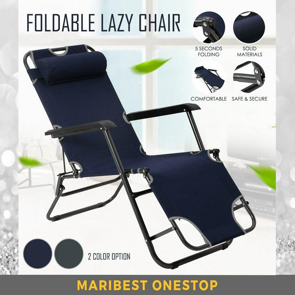 Lightweight Recliner Foldable Lazy Chair Adjustable Level Lounge Bed for Office Balcony Garden Beach Camping