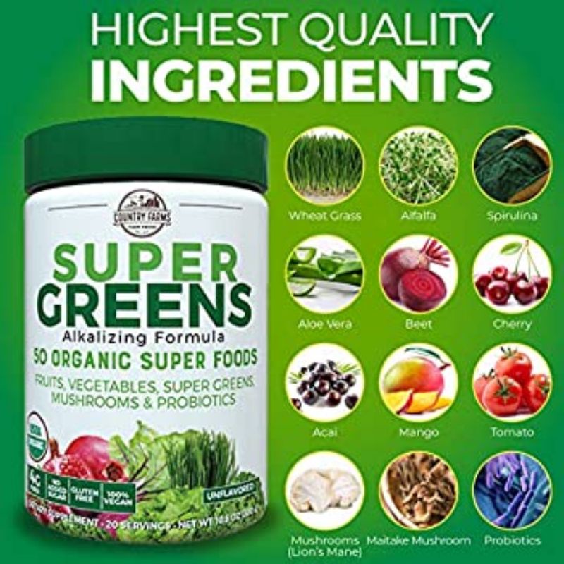 Country Farms, Super Greens, Alkalizing Formula (Berry, Chocolate or Unflavored), 10.6 oz (300 g)