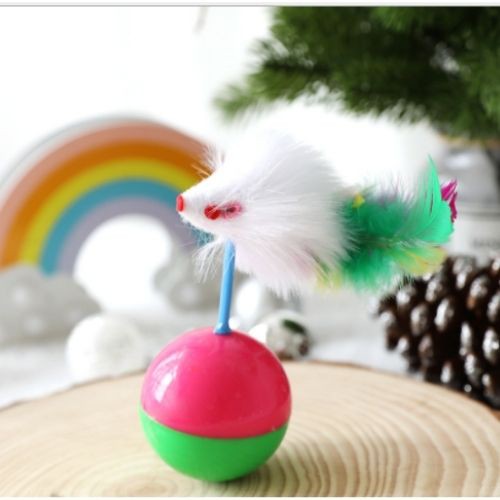 S3 Mainan Kucing Tetikus Bola Tumbler Cat Tumbler Ball Mouse With Colorful Feather Cat Fun Toy Cat Play Ball