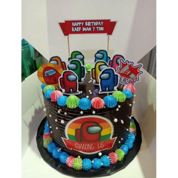 Cake Topper Among Us Custom/hiasan kek secret recipe@mamasab/brownies/pizza/donut/pulut kuning