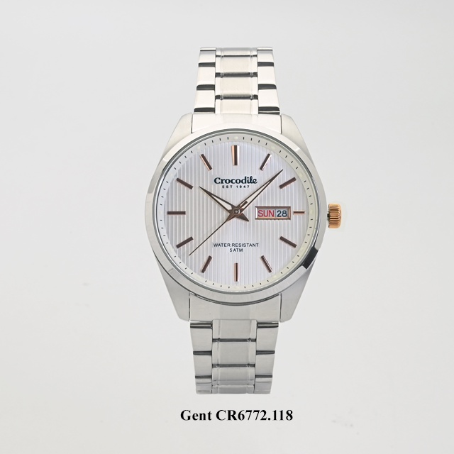 Crocodile Japan Quartz Day Date All Stainless Steel Case & Strap Hardened Crystal Men Women Couple Watch model CR677G/L