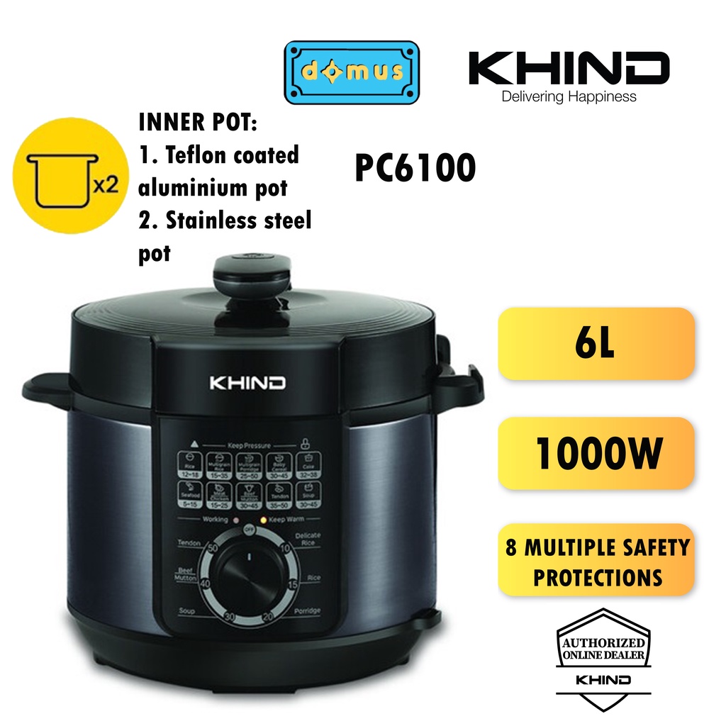 Khind Pressure Cooker Multi Cooker Rice Cooker 1000W 6L Periuk Tekanan Tinggi Elektrik 氣壓鍋 高压锅 PC6100