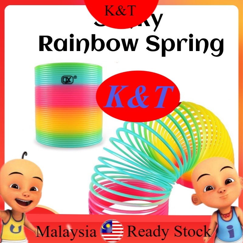 K&T Mini Plastic Slinky Rainbow Spring Classic Toy Colorful Magic Mini Plastic Circle Folding
