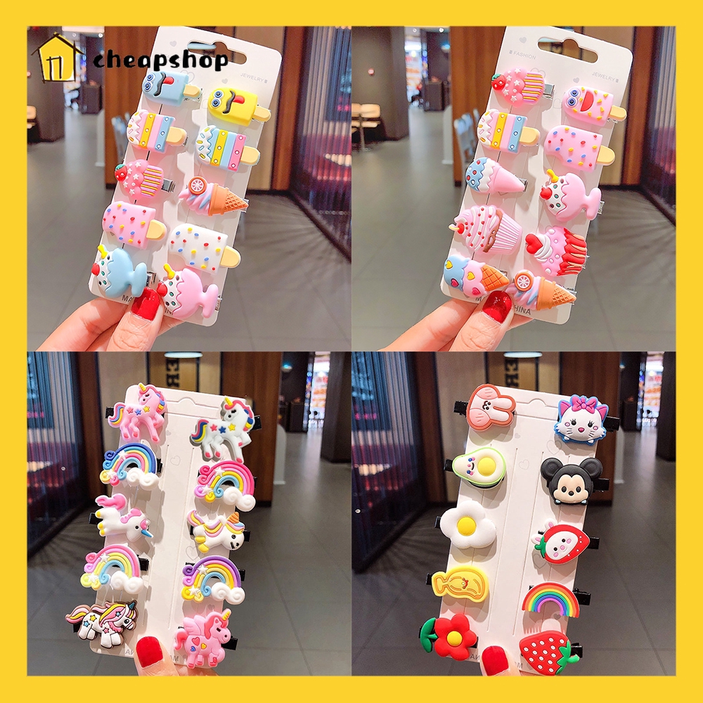 Disney Rainbow Flower Fruits Hair Clips Cartoon Unicorn Baby Kids Hair Clip Set Korean Hairpin Fashion Hair Accessories