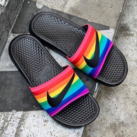 nike benassi rainbow slides