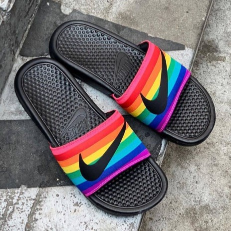 nike benassi slides rainbow