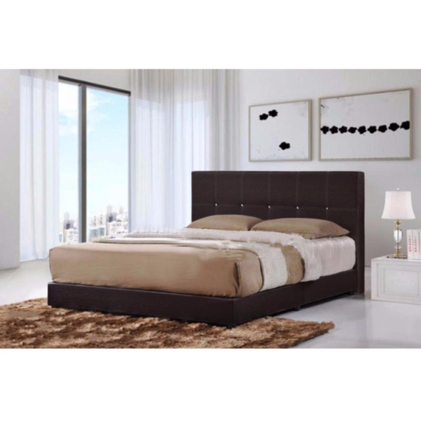 Promotion Queen Size Divan Bed With Brown Synthetic Leather Cover