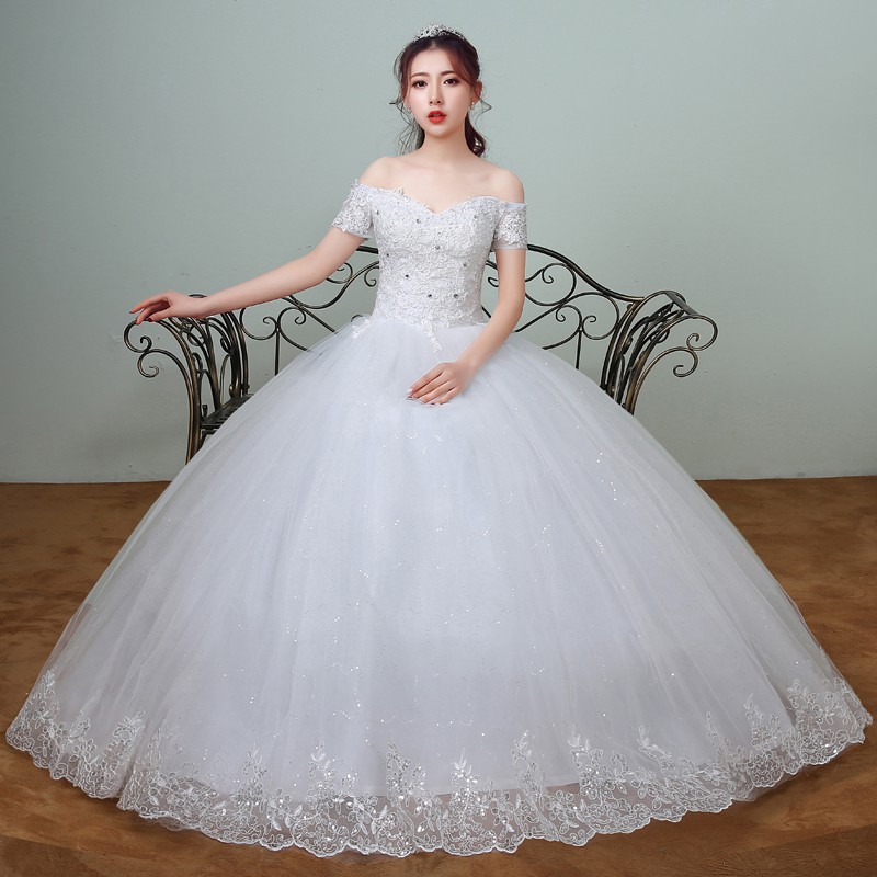 One Shoulder Wedding Dress Simple Bride Married Large Size