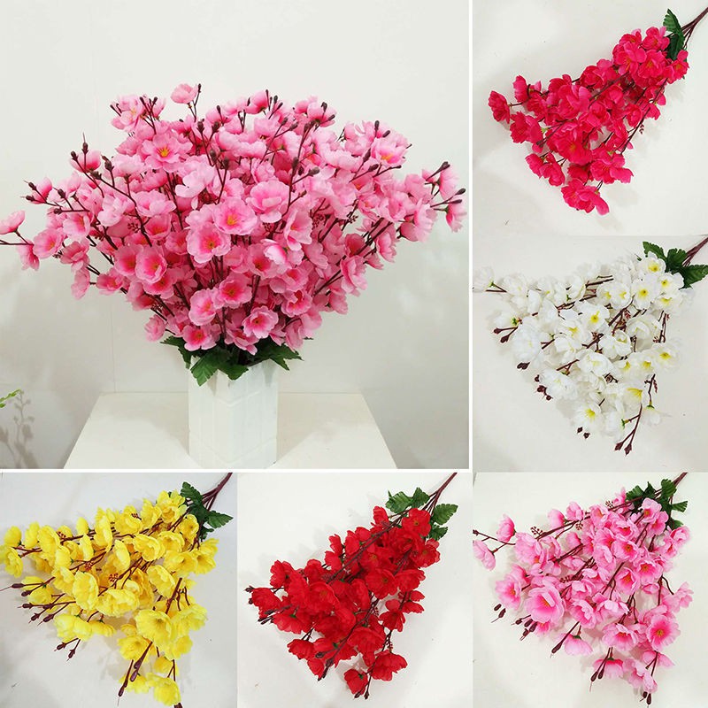 70 Heads Wedding Artificial Peach Blossom Silk Fake Flower Bouquet