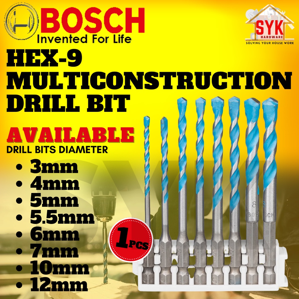 SYK Bosch 3mm 4mm 5mm 5.5mm 6mm 7mm 10mm 12mm 1Pcs Hex-9 Multi Construction Drill Bits Multi Material Drill Bits