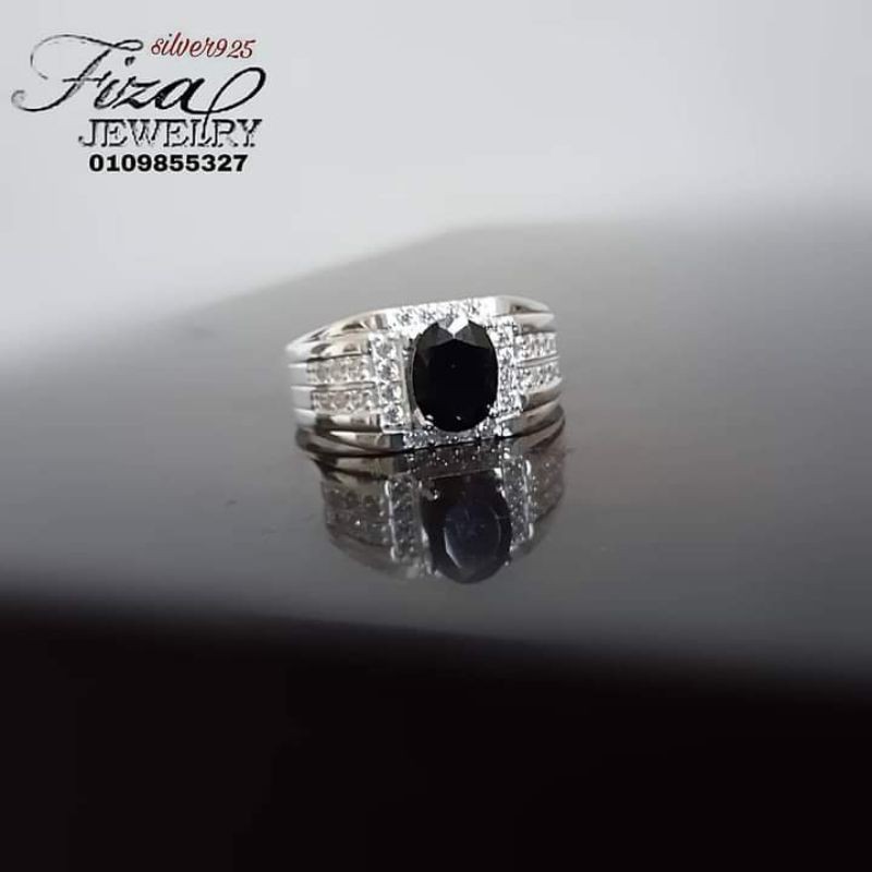 Buy Cincin Lelaki Perak 925 Permata Hitam Petak Cincin Lelaki Silver 925 Batu Hitam Silver 925 Men Ring Black Zircon Stone Seetracker Malaysia