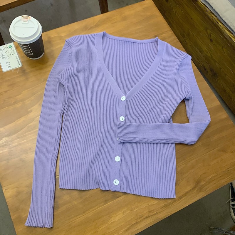 ♞☾❄Purple thin V neck cardigan sweater outerwear women''s 2020 spring new loose long sleeve top bottom coattopcardigansweater ♞☾❄Purple thin V neck cardigan sweater outerwear women''s 2020 spring new loose long sleeve top bottom coattopcardigansweater