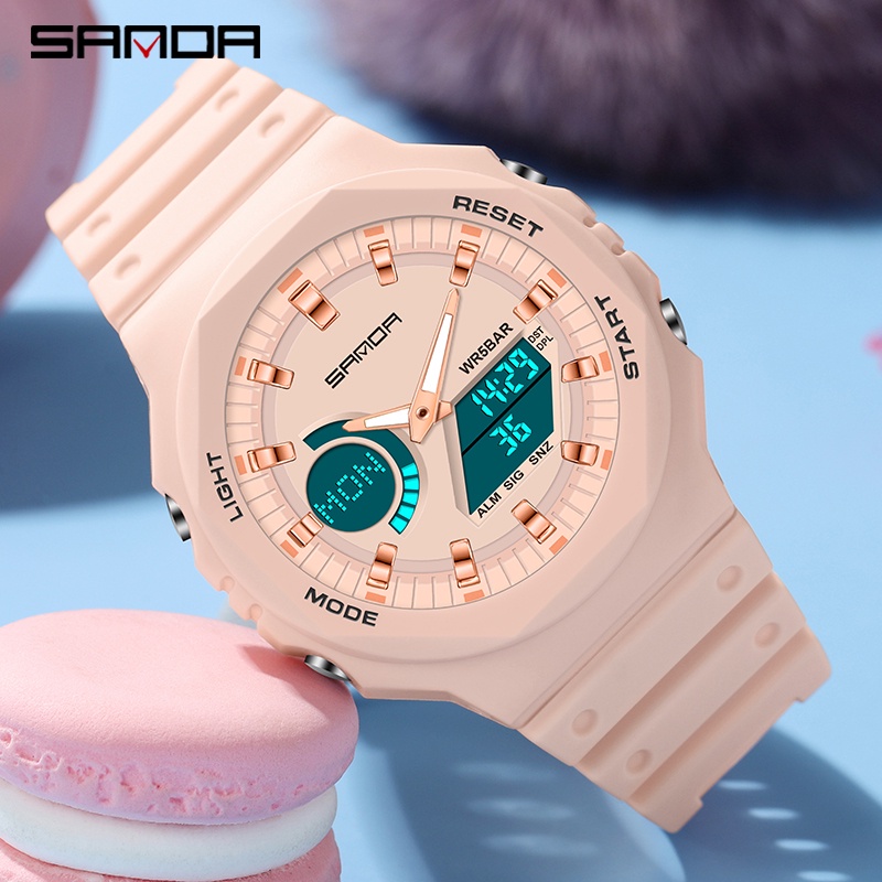 Women's Sanda Watch Luxury Women's Luminous Multifunctional Fashion Watch Dual Screen Sports Watch 6016-1