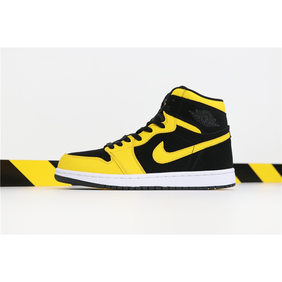 black and yellow aj1 mid