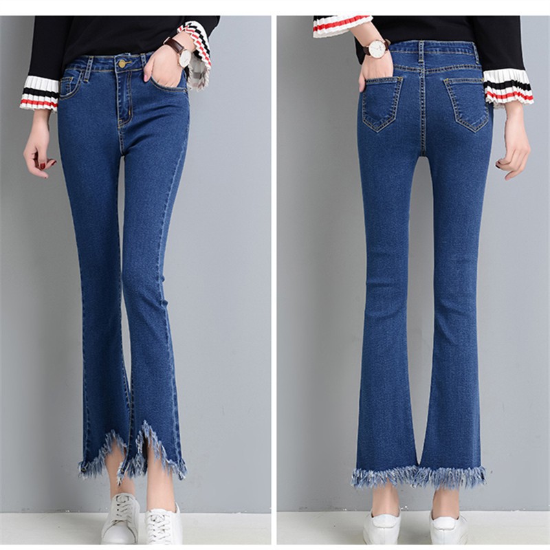 High Waist Jeans Female Skinny Jeans Pants Tassel Boot Cut Pant Jean Q1407 Shopee Malaysia