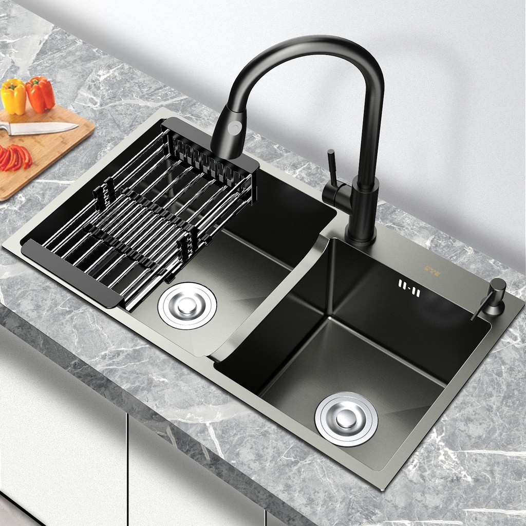 Stainless Steel Sink Bowl Kitchen Sink Black Double Basin Sink Free Gift Shopee Malaysia