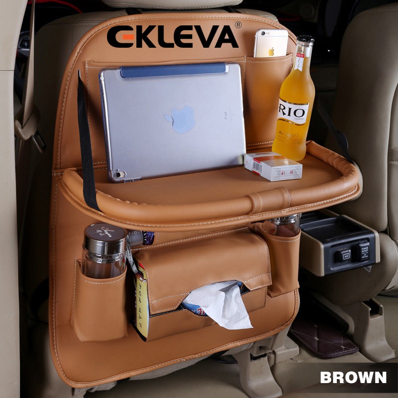 Ekleva Leather Pad Bag Car Seat Back, Car Back Seat Organizer With Foldable Table Tray