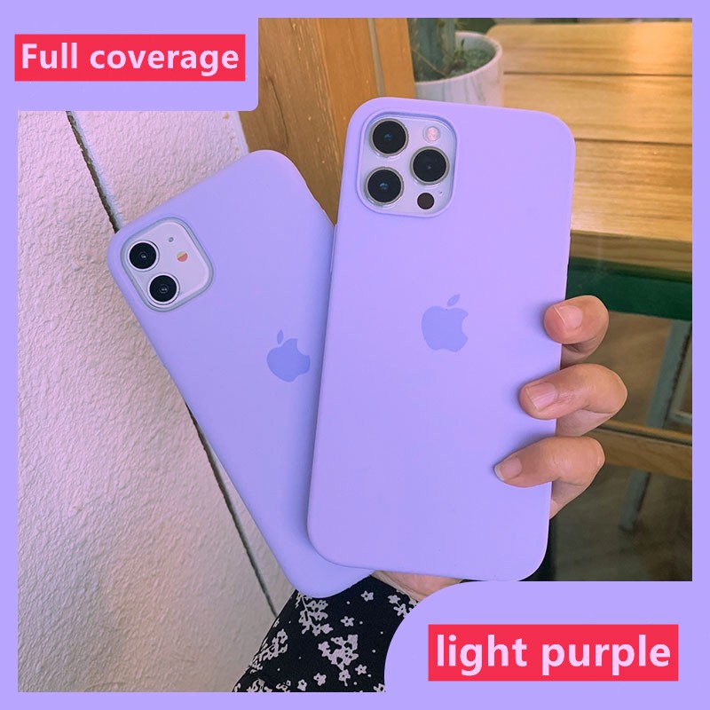 Light Purple Full Coverage Iphone 12 12 Pro Max 12mini 11 Pro Max 7 8 Plus X Xs Max Xr 8 Liquid Silicone Phone Case Shopee Malaysia