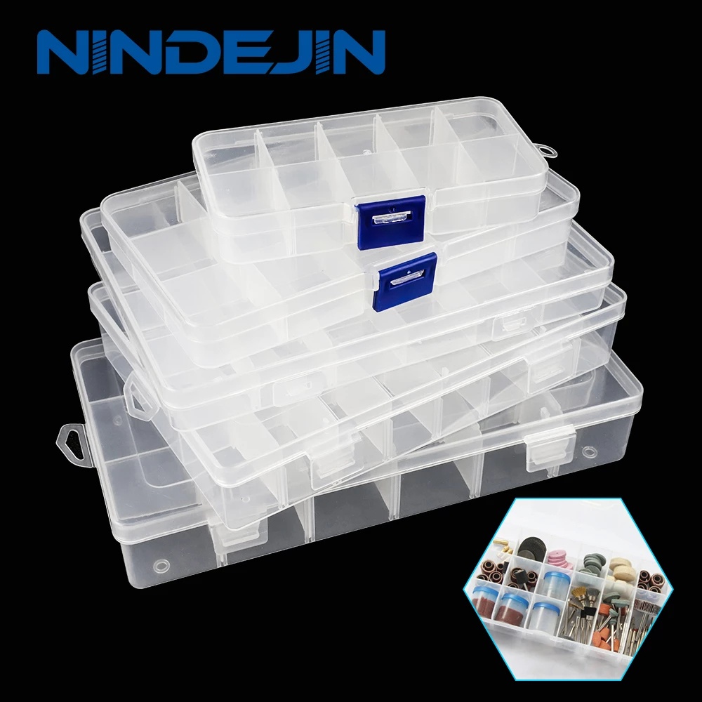 NINDEJIN Plastic Screw/Jewelry Box Organizer Eco-Friendly PP Transparent - 10/15/18/22+2/24 Grids
