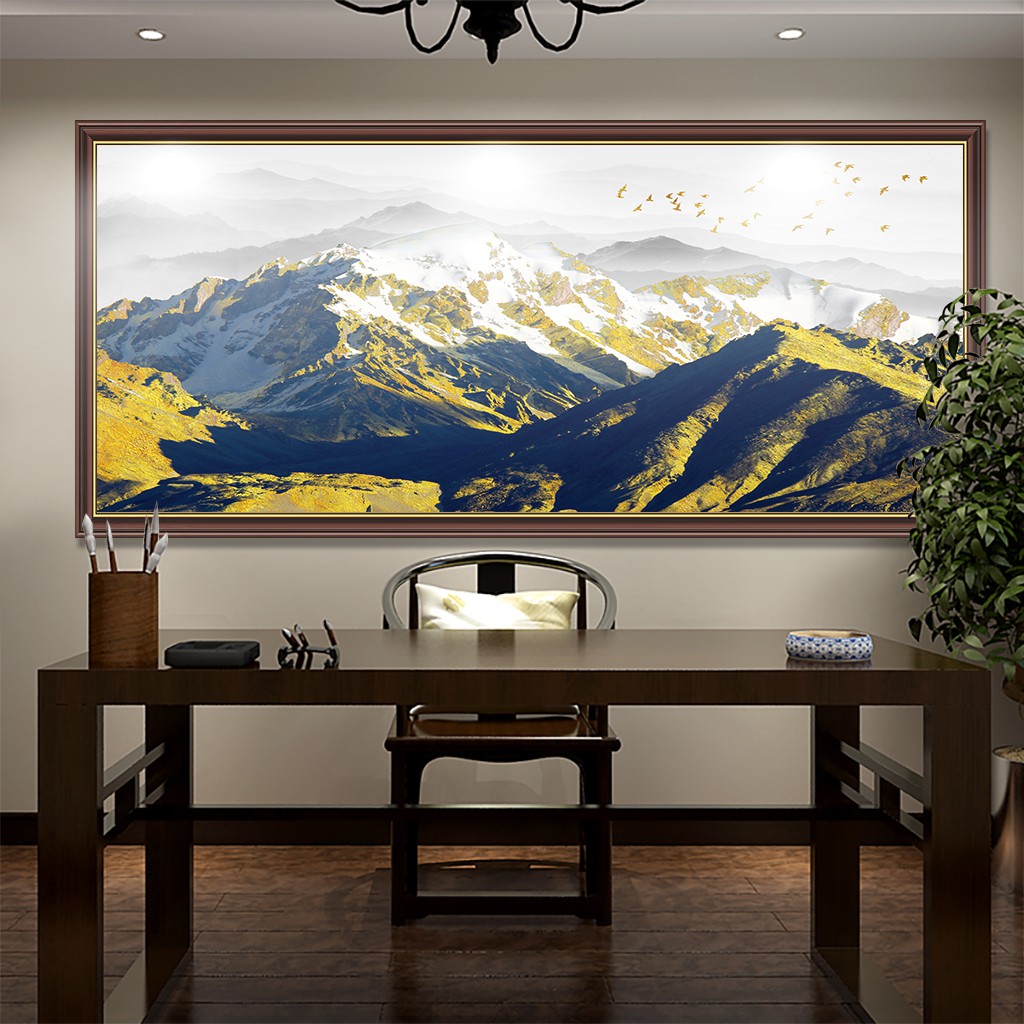 Canvas Wall Art Gold Mountains Wall Decor Pictures Print Painting Home Decor Shopee Malaysia