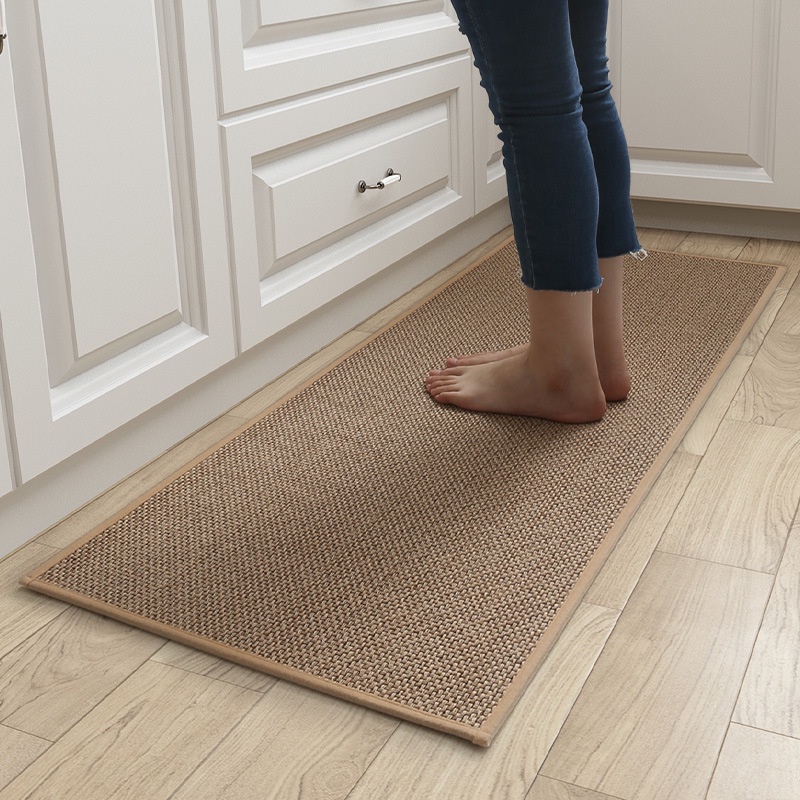 Linen Carpet Rattan Mat Natural Handmade Absorbent Floor Mat Outdoor Rug Entrance Kitchen Floor Mats Anti-Slip Rug Rubber Backing Plait Mat 手工编织 亚麻地垫