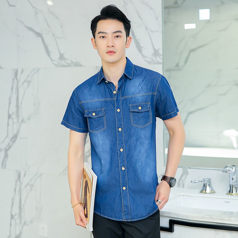 short sleeve jean shirt mens