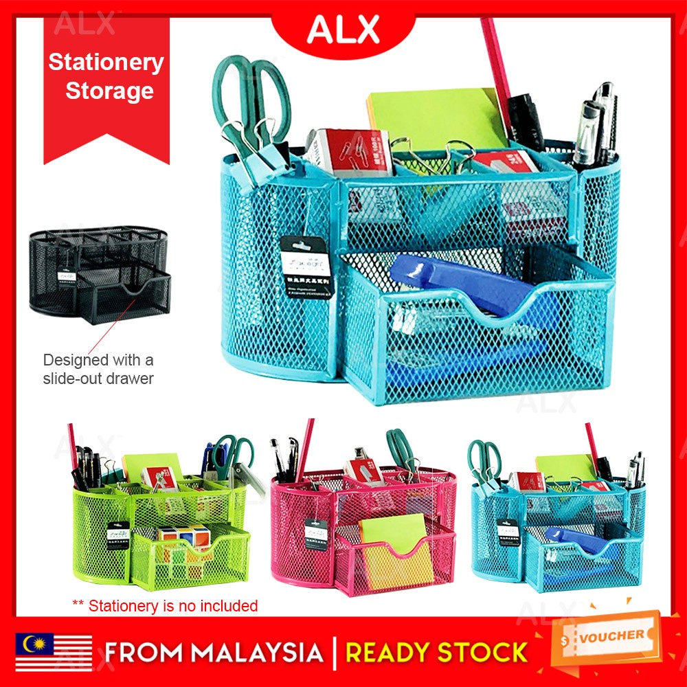ALX (CLEAR STOCK) Metal 9 Storage Pen Holder Stationery Storage