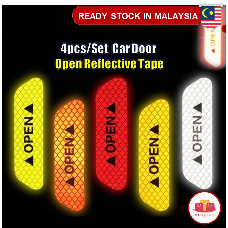 4pcs set Car OPEN Reflective Tape Safety Warning Car Door Sticker Anti Collision Road Accident