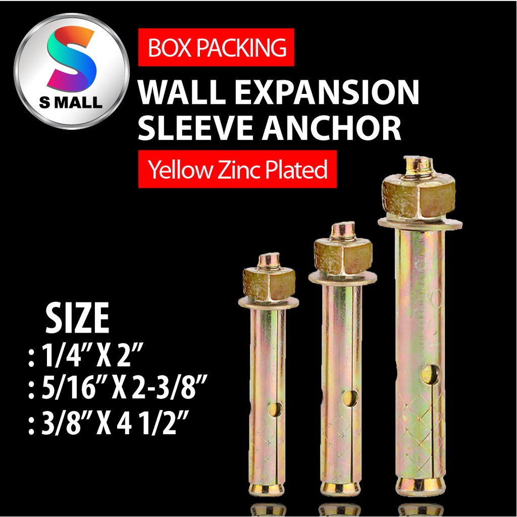 Box Pack] 100PCS 1/4"x 2" 5/16"x 2-3/8” 3/8"x 4-1/2" Sleeve Anchor Wall Plug Expansion…