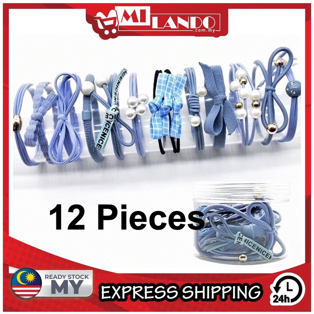 (12 pcs) MILANDO Adult Girl Hair Accessories Set with Colourful Hair Band Hairband Tie Rope Set FREE GIFT BOX (Type 7)