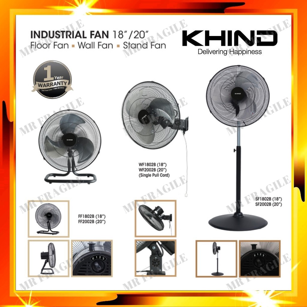 KHIND 18" / 20" Industrial Fan (BLACK) Stand Fan SF1802B SF2002B / Wall Fan WF1802B WF2002B / Floor Fan FF1802B FF2002B