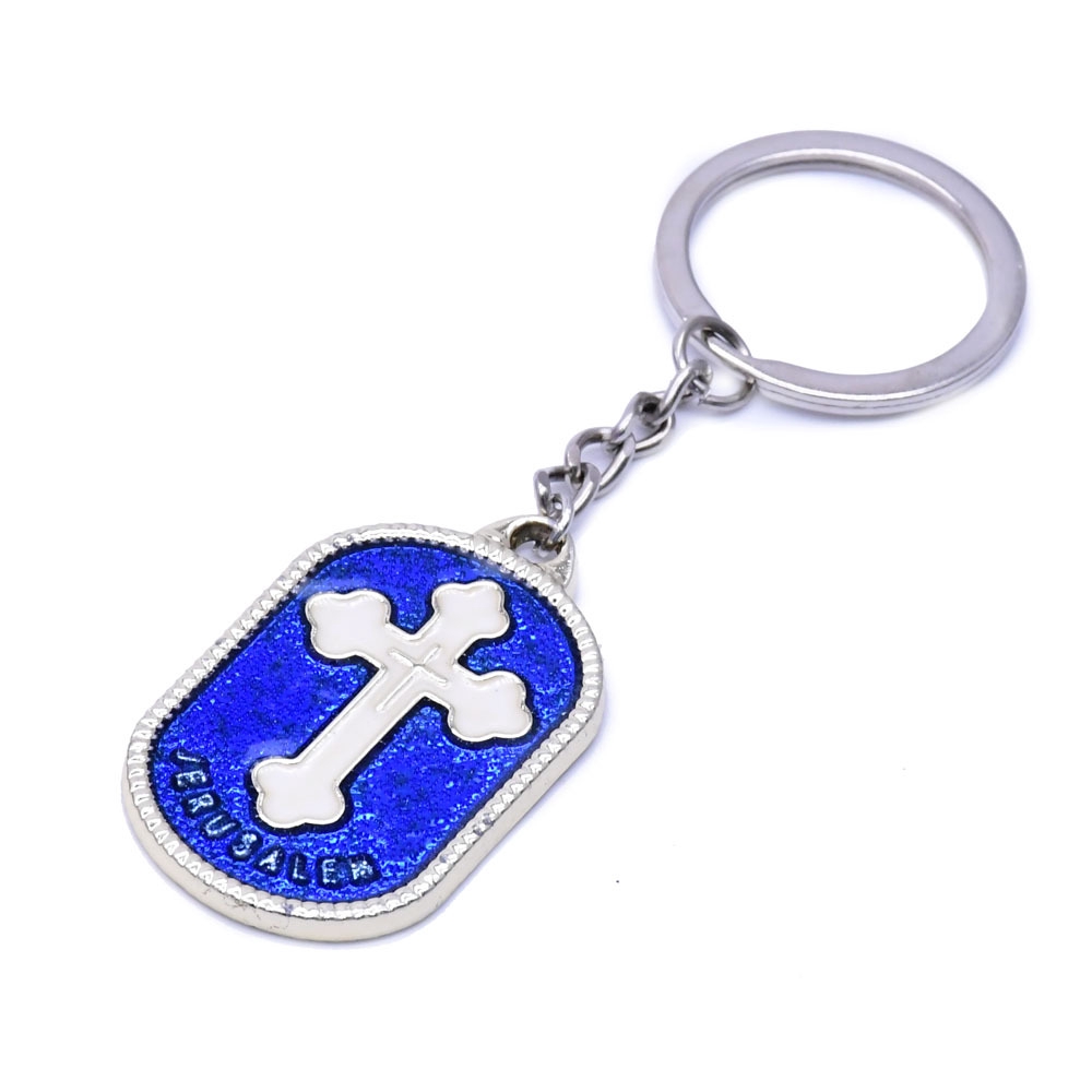 Tourist Souvenir Religious Jewelry Sapphire JERUSALEM Drops Cross Pendant Keychain