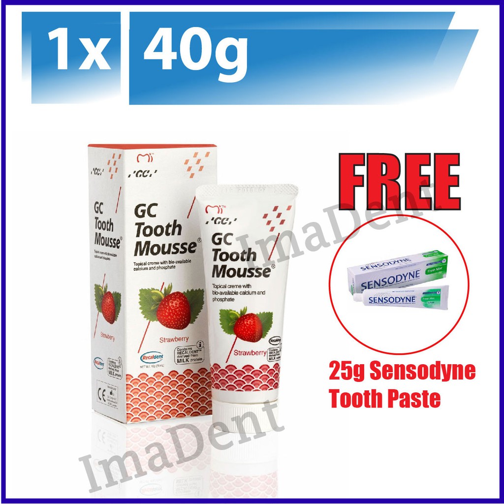 GC Tooth Mousse 40g 35ml Strawberry flavour FREE Sensodyne Toothpaste