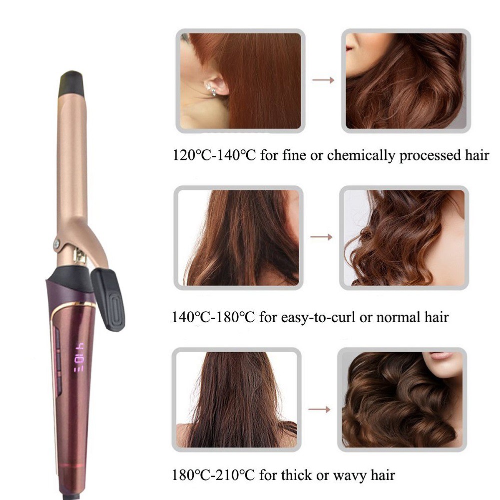 Instant Heat Tourmaline Ceramic Hair Curling Iron Wand With Lcd