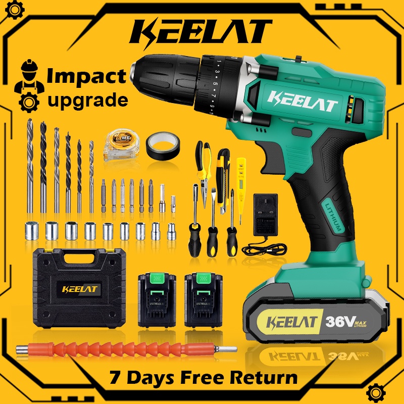 Keelat Impact Drill Cordless Driver Kit Hand Drill 2 Speed Screwdriver Power Drill Wall Drill 