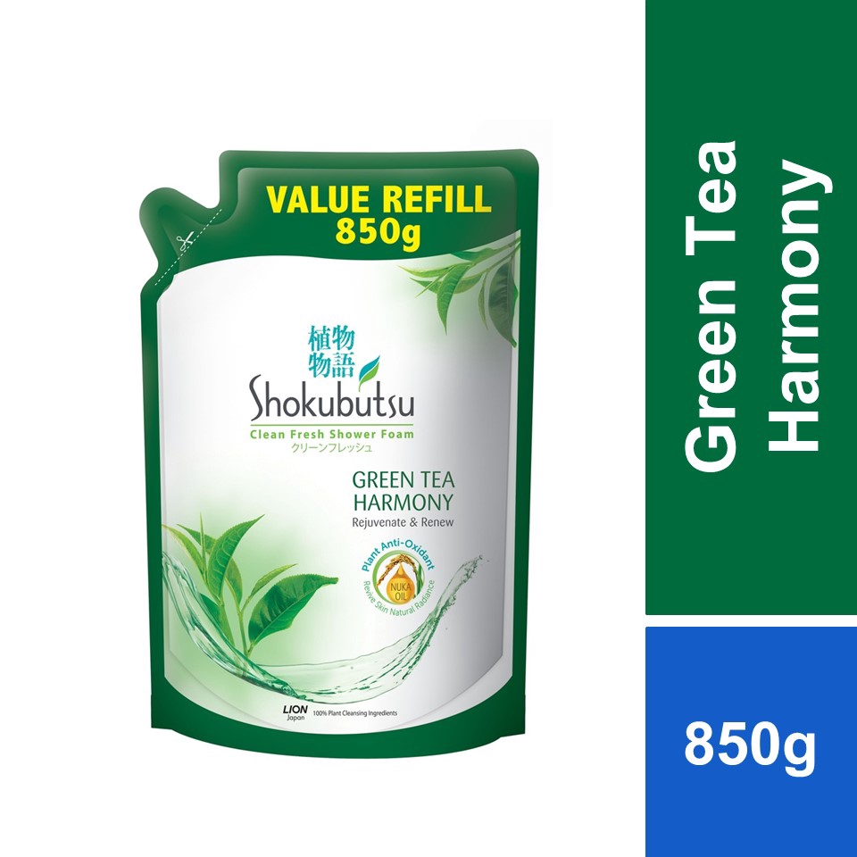 Shokubutsu Clean Fresh Shower Foam Green Tea Refill Pack 850g Shopee