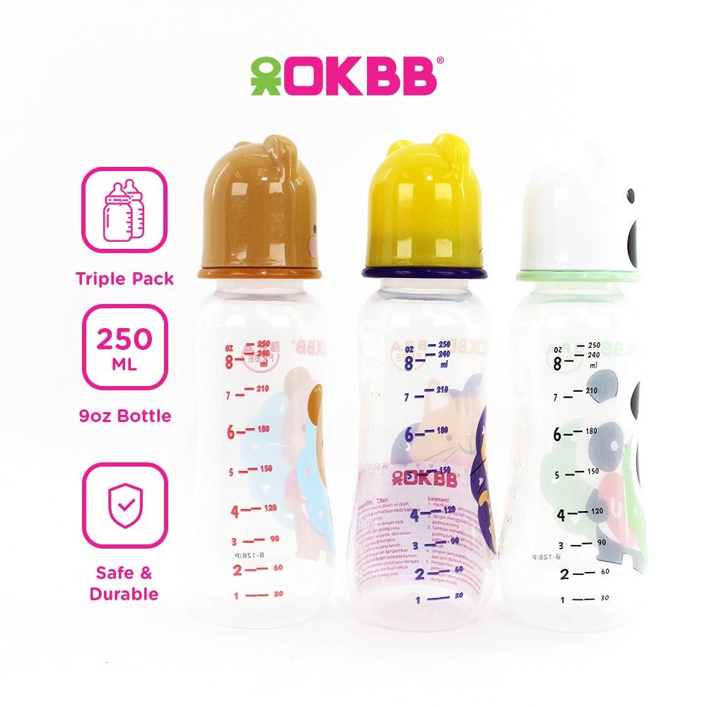 OKBB 3-in-1 Triple Pack Feeding Bottle with Standard Neck Teats