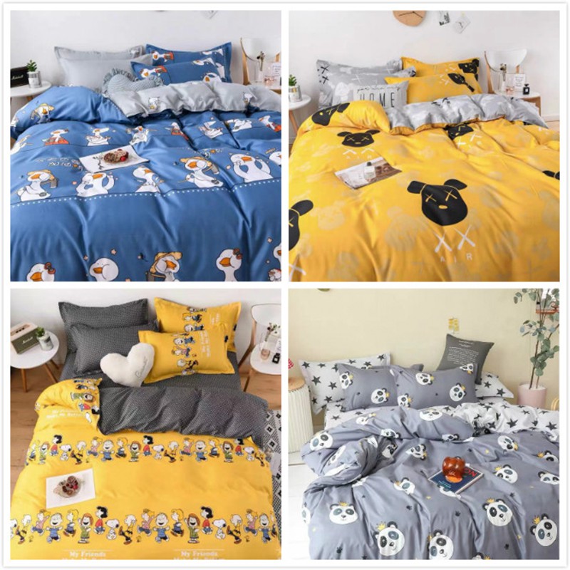 Ins Cartoon Panda Snoopy Cadar 4in1 Bedding Sets Bed Sheets Single