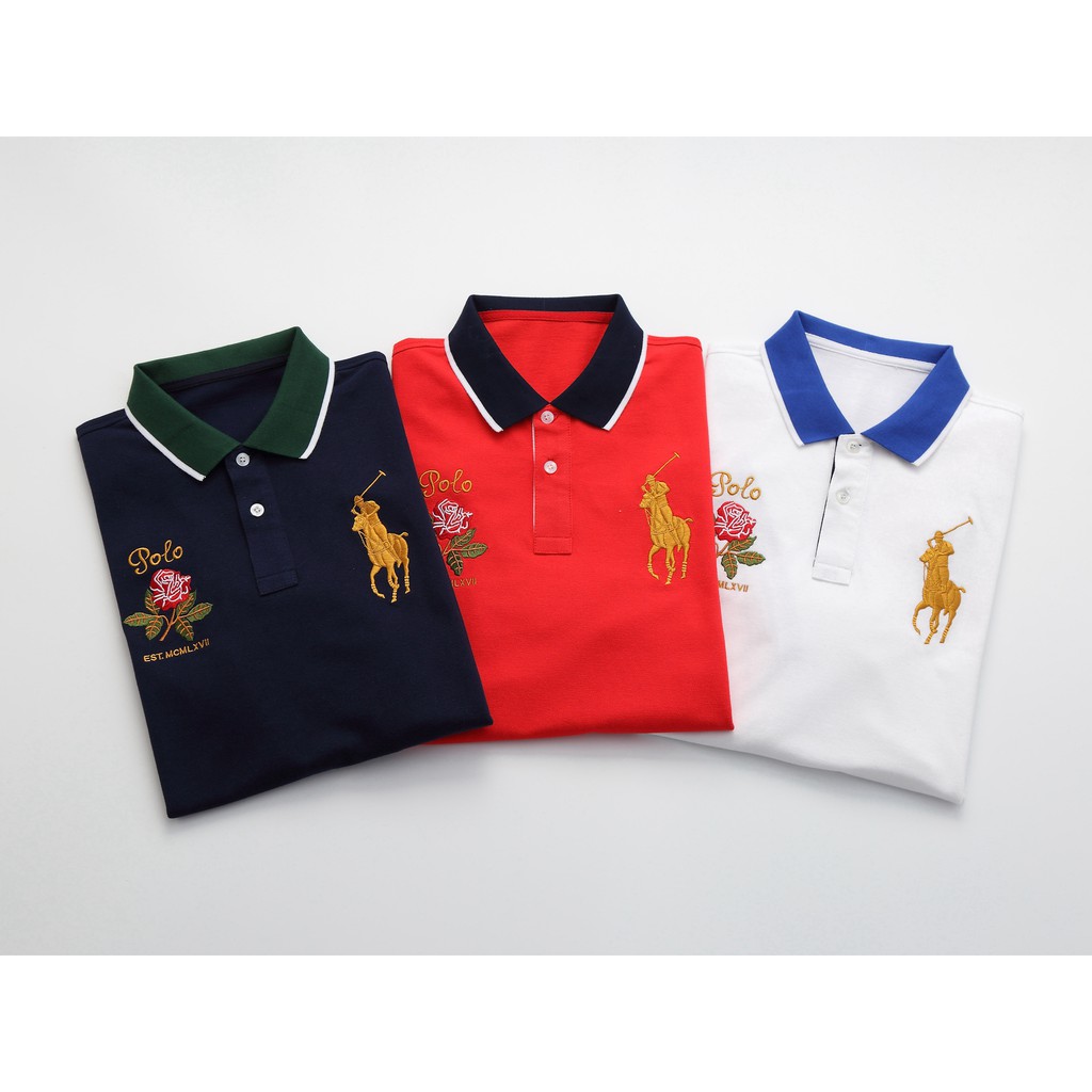 red and gold ralph lauren polo shirt
