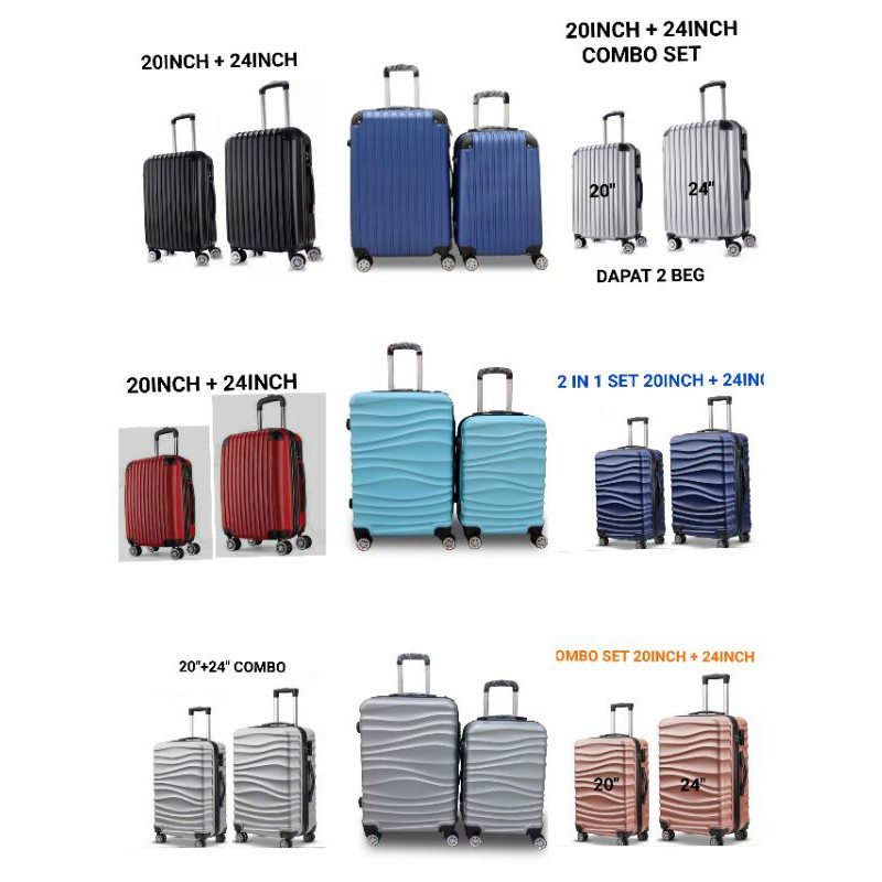 2 IN 1 COMBO SET 20" INCH+24" INCH ABS TRAVEL LUGGAGE BAG SUITCASES ...