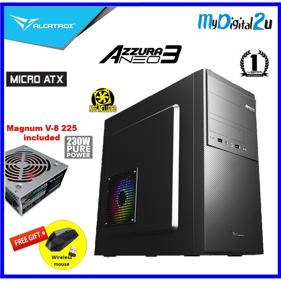 Alcatroz Azzura Neo 3 M Atx Pc Case With Magnum 225 V8 S Power Supply Free Wireless Mouse Shopee Malaysia