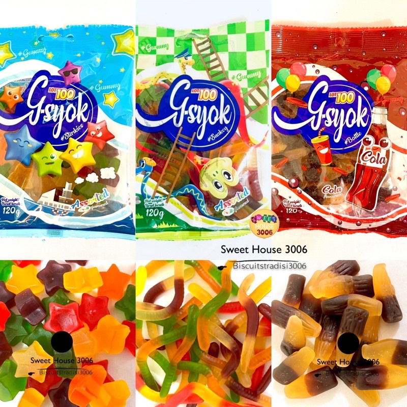 Lot 100 Gsyok Gummy Candy 120g Snake Cola Bottles Starkies Assorted Flavour Childhood Snacks Jajan Gula Kenyal