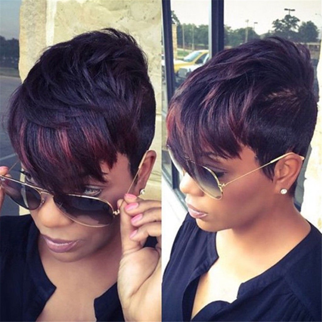 Pixie Cut Full Short Black Hair Wigs Synthetic For Women With